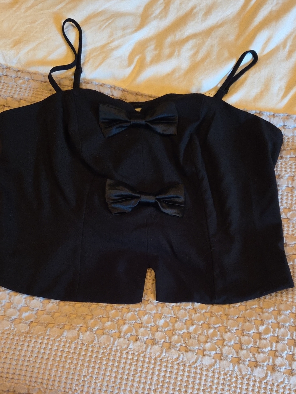 Black Bow-Accent Spaghetti Strap Bustier Top 1 X